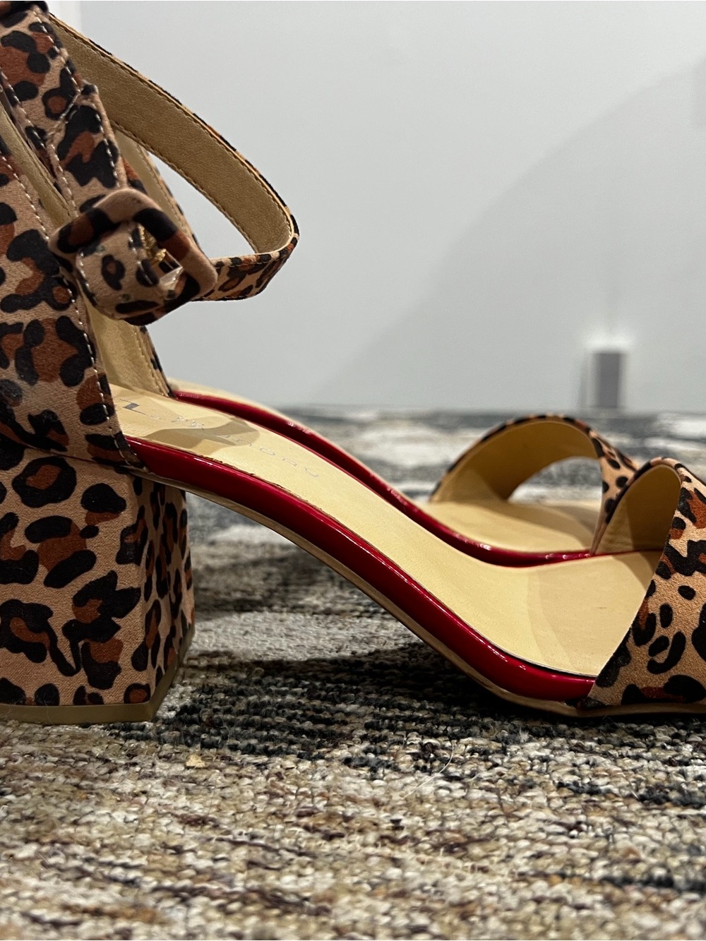 CL by Chinese Laundry Leopard Print Block Heel Sandal with Red Accent